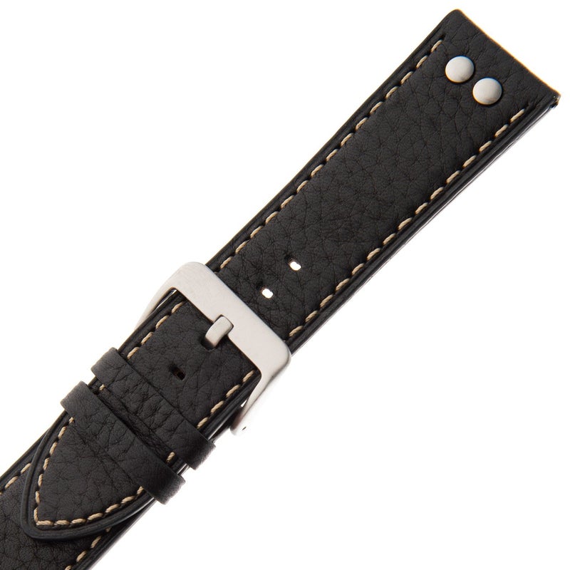 Gilden 22-26mm Men's Industrial-Style Flat Stitched Black Calfskin Watch Band SLS61-0124 (24 millimeter end width, Black) - Image 2